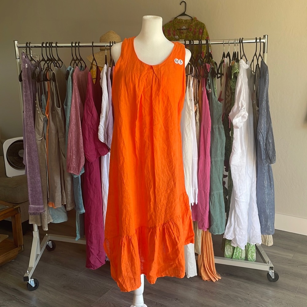 Linen asymmetrical dress. Made in Italy. Boho-Chic
